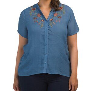 NEW FORGOTTEN GRACE Plus Embroidered Top Denim rayon blend 163mn